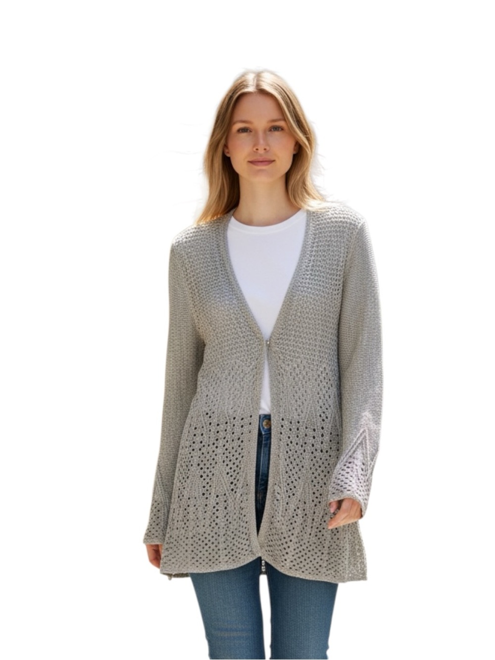 Knitted & Knotted Anthropologie Cream Openwork Cardigan Sweater Size L